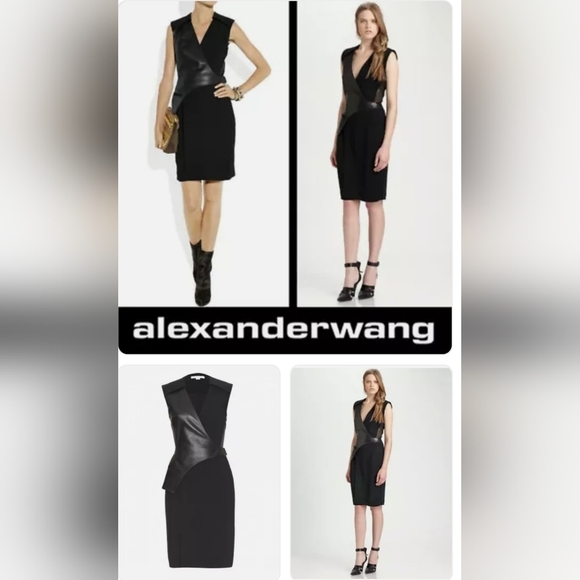 ALEXANDER WANG Leather and stretch-crepe wrap dressSize 4. - Picture 2 of 7
